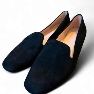 J.Crew Black Suede Smoking Loafers Womens Size 10 Leather Sole Ballet Flats
